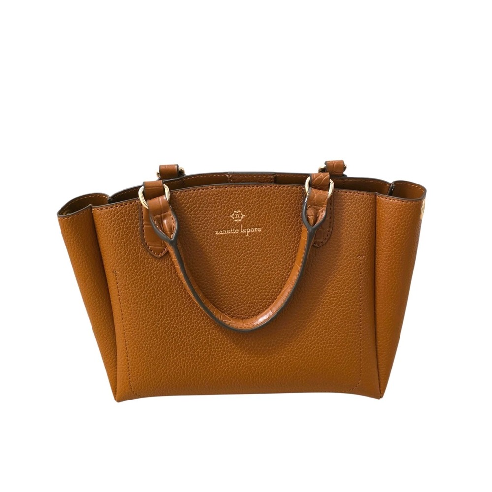 Nanette Lepore Tan Leather Top Handle Minimalist Versatil Crossbody Medium Purse